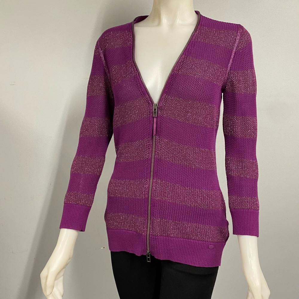 Armani Exchange AX Purple Sparkle Stripe Cardigan